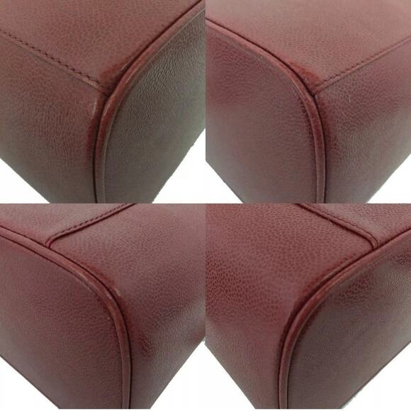 CHANEL CC Logo Grained Calfskin 2way Cosmetics Vanity Hand Bag Red - Picture 4 of 6